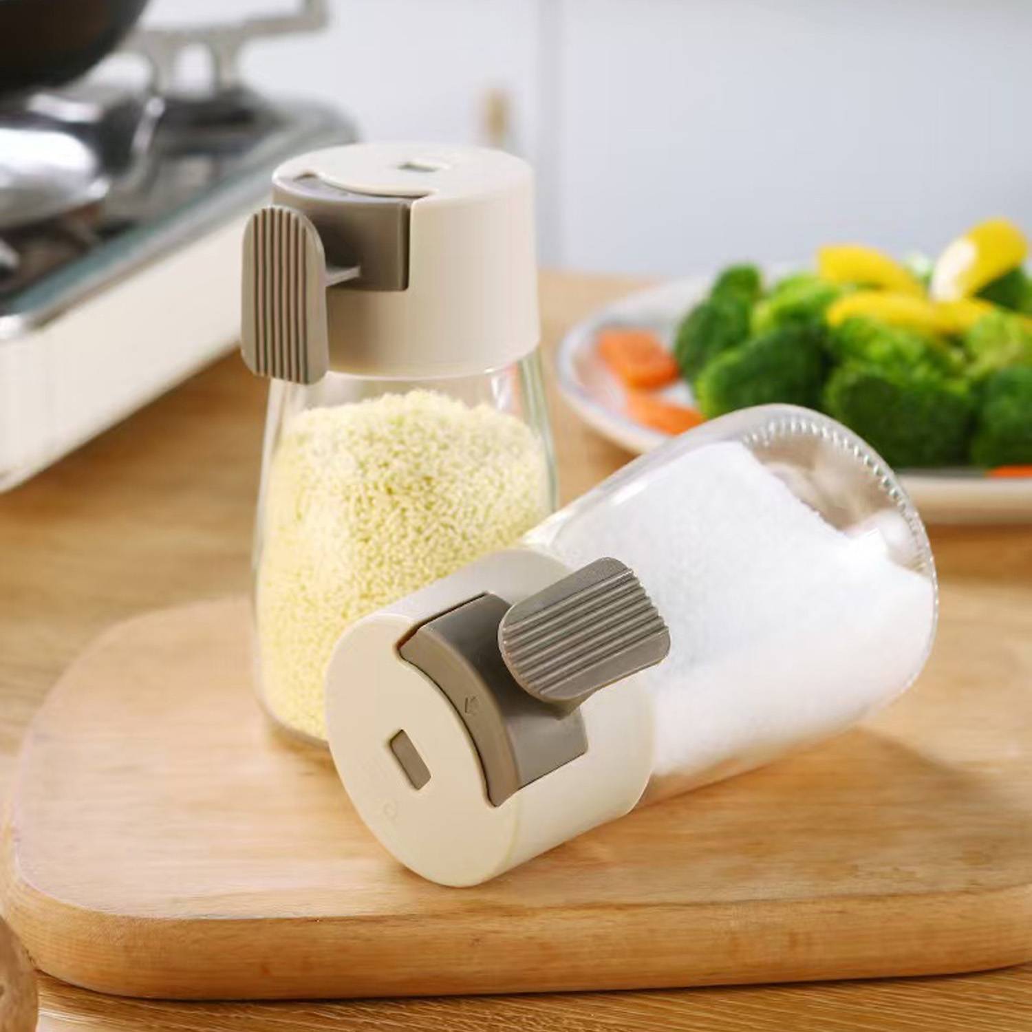 6oz Press-Type Glass Salt Shaker Precise Seasoning Dispenser 14