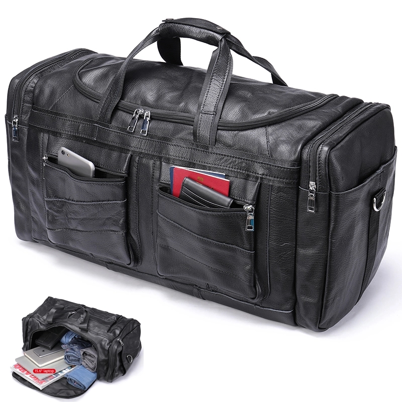 Multi-Pocket Genuine Leather Travel Duffle Bag 3