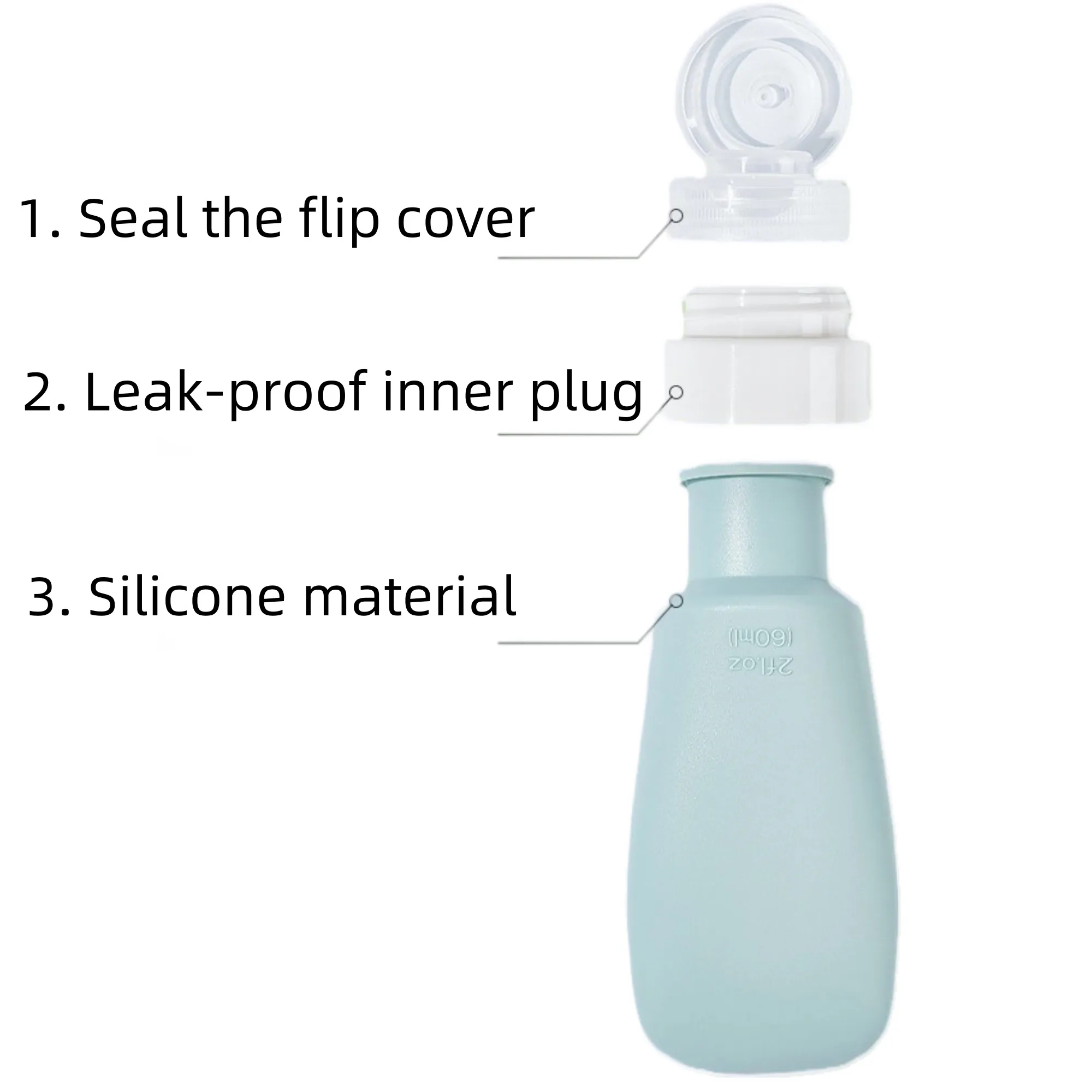 2 Oz Refillable Silicone Travel Bottles For Toiletry Shampoo 4
