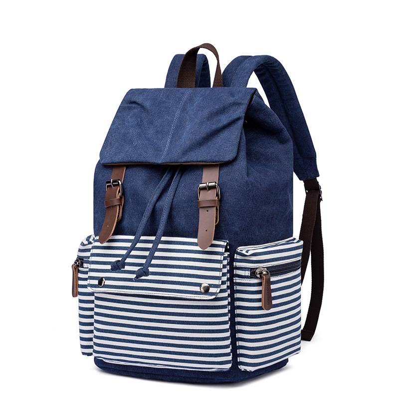 Striped Casual Canvas School Backpack 15