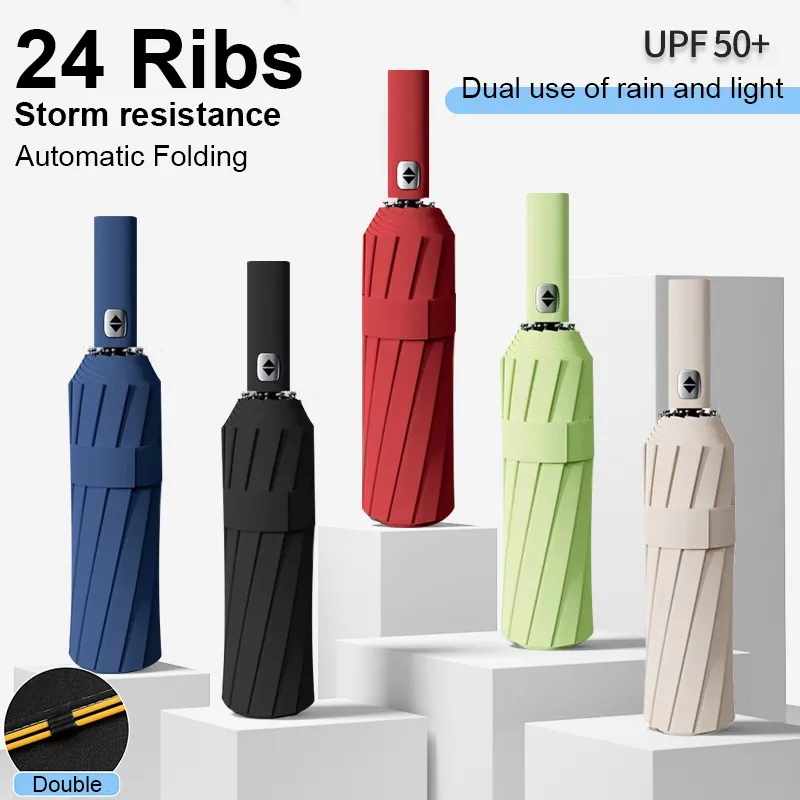 42" Automatic Vinyl Sunshade Folding Umbrella 4