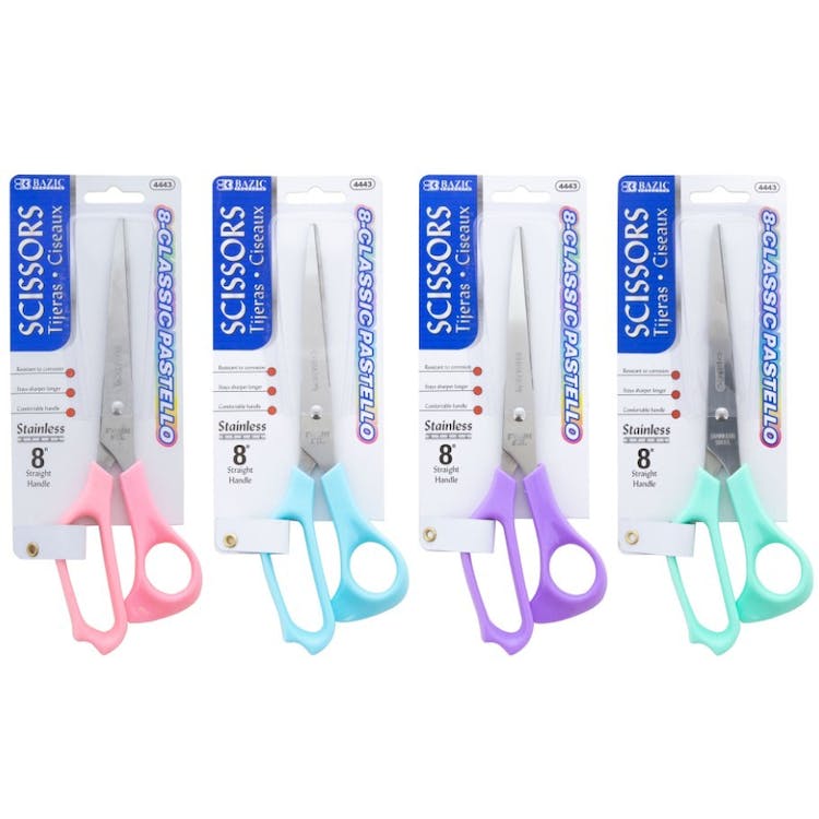 8" Classic Stainless Steel Scissors - 4 Pastel Colors 2