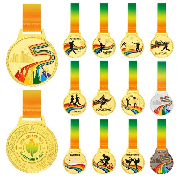 Sports Trophy Medals In Gold Silver & Bronze With Ribbons 2