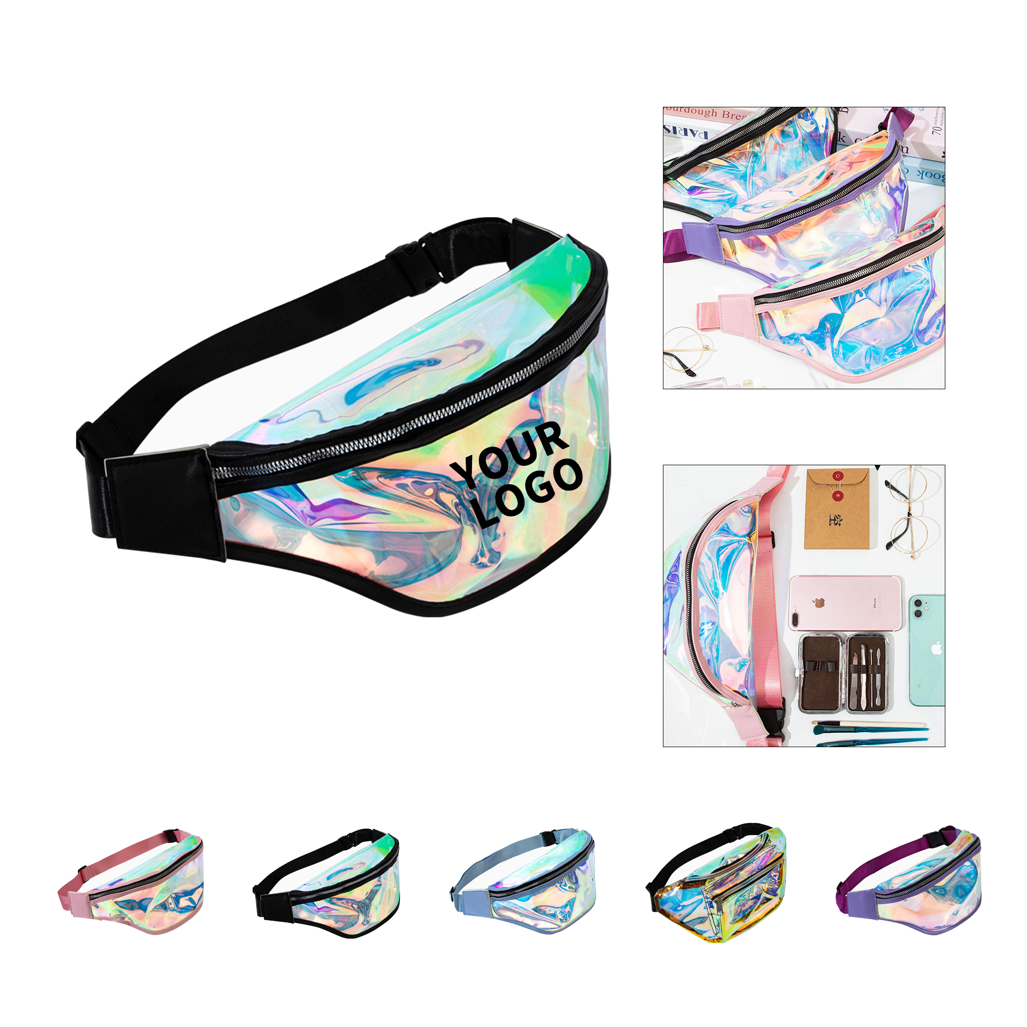 Transparent Holographic Waist Pack 12.6 x 5.6 x 3.2" 1