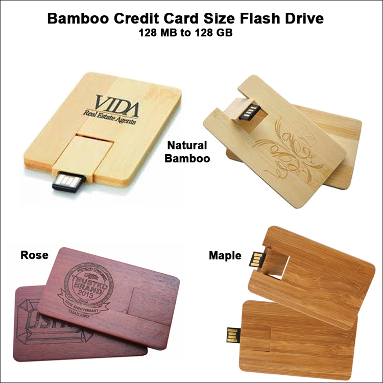 Bamboo Credit Card Size Flash Drive - 4 GB Memory