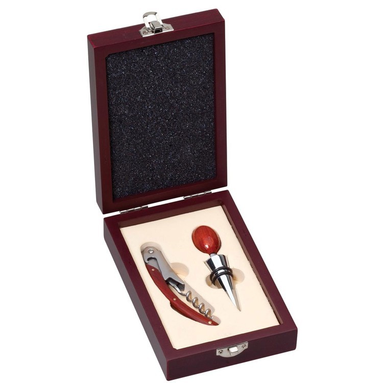 Rosewood Finish 2-Piece Wine Gift Set (engraved box) 1