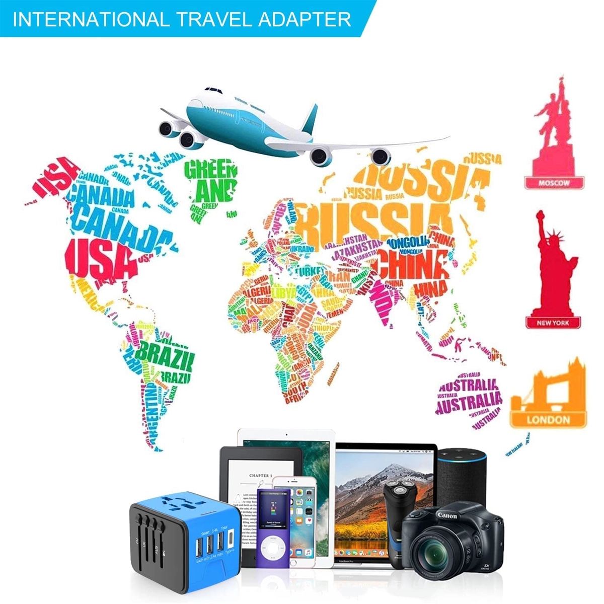 Amazon Hot Selling Universal Travel Adapter with Logo Print 4