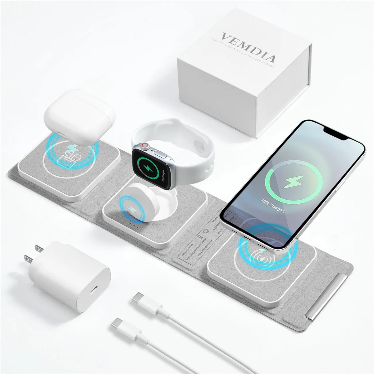 3 in 1 Foldable Wireless Charger with Wall Plug & Gift Box 6