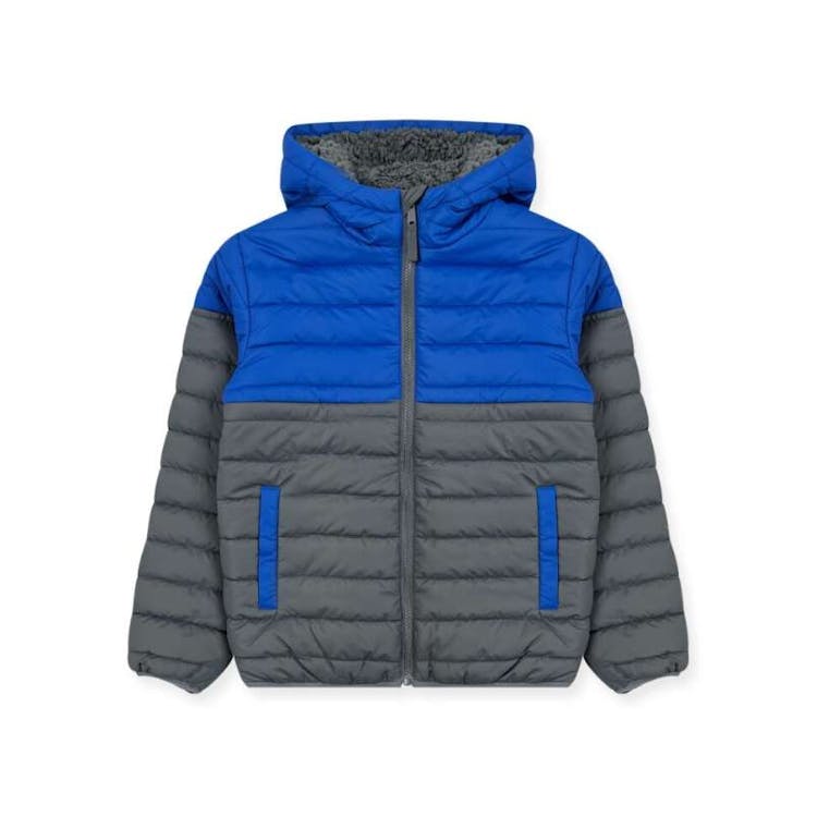 Boys' Hooded Sherpa Lined Colorblock Jacket Royal 4-7 2