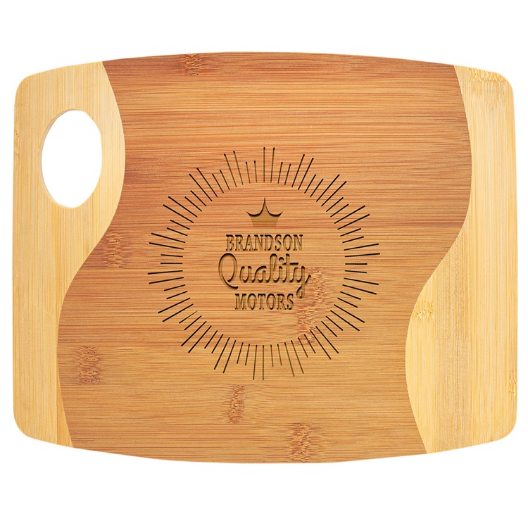11" x 9" x 5/16" Bamboo Two Tone Cutting Board with Handle 2