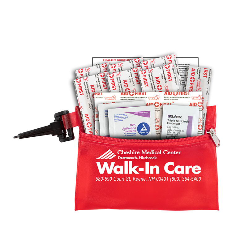 "TROUTDALE PLUS" 14 Piece First Aid Kit in Translucent Zipper Kit with Plastic Carabiner Attachment 7