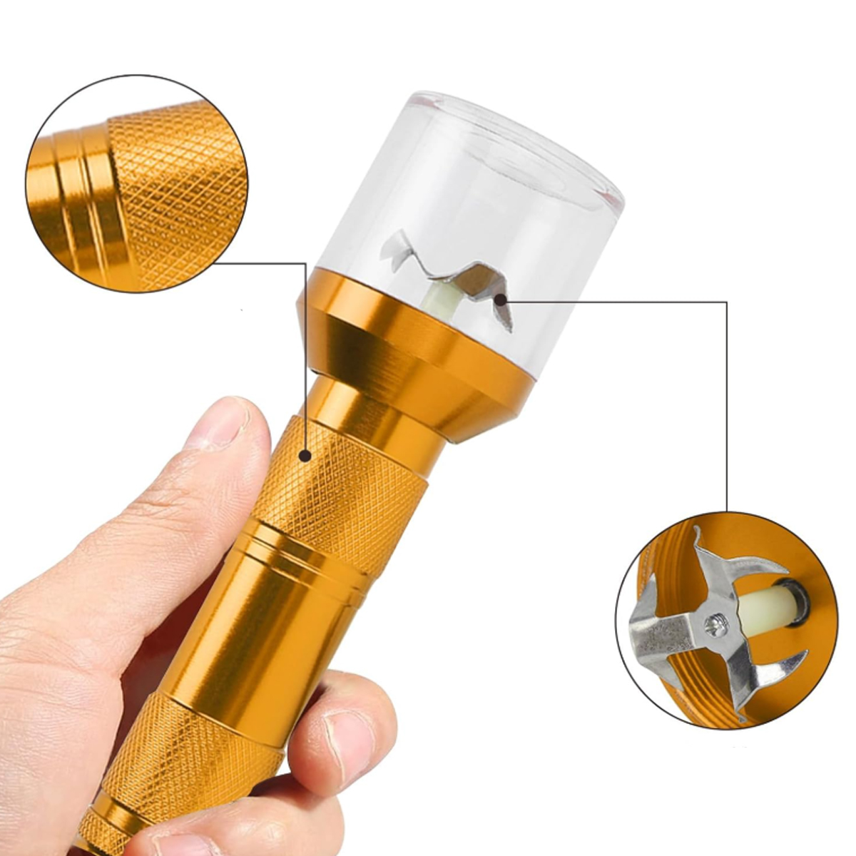 LED Flashlight Grinder Combo with Metal Body and Jar Base 4