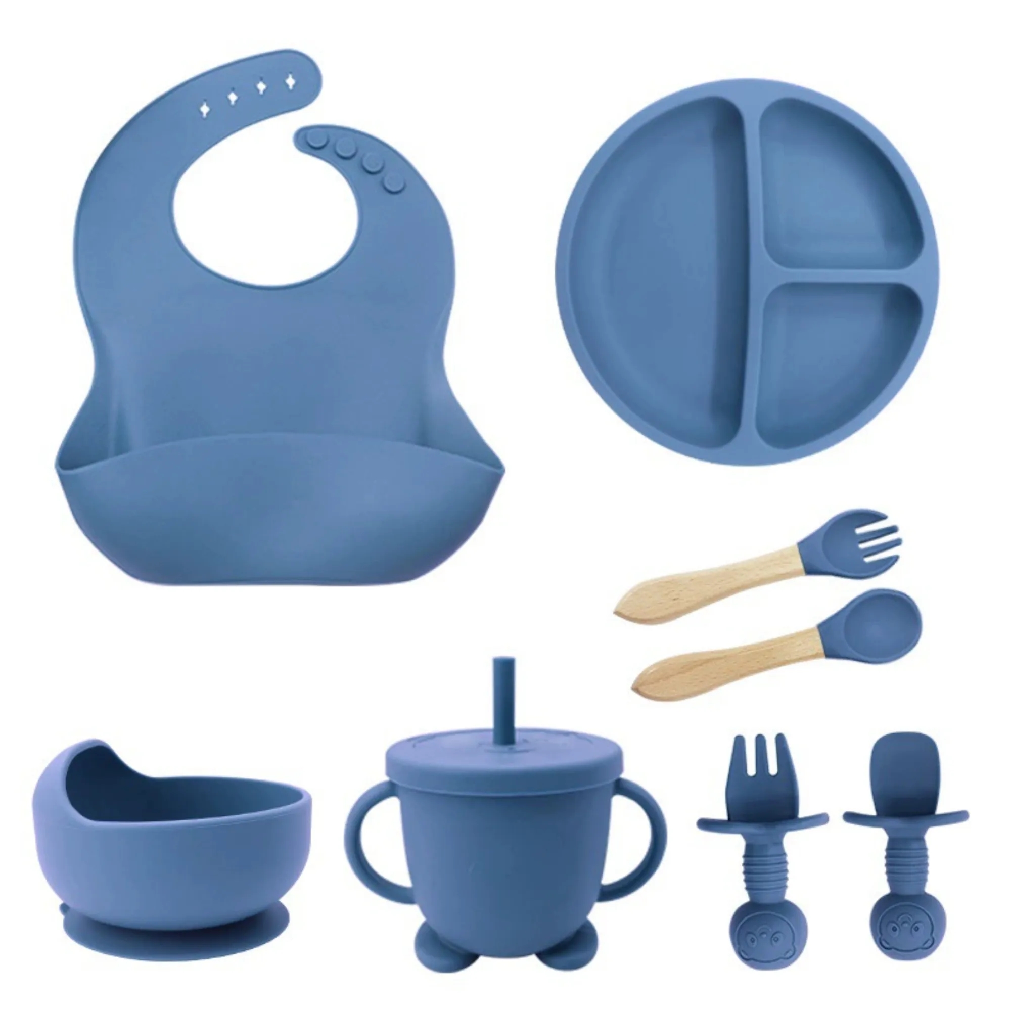 Children's Anti-Drop Silicone Tableware Set With Suction Cup 4
