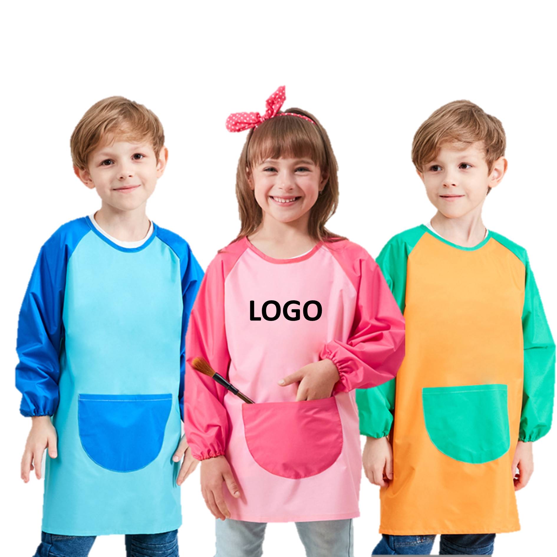 Custom Waterproof Kids Apron w/Long Sleeve, custom youth shirt with logo imprint 3