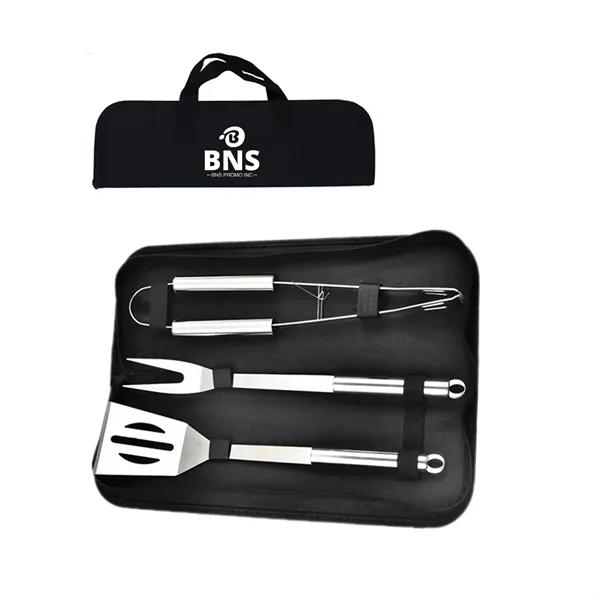Stainless Steel 3 piece BBQ Set in Carry Bag