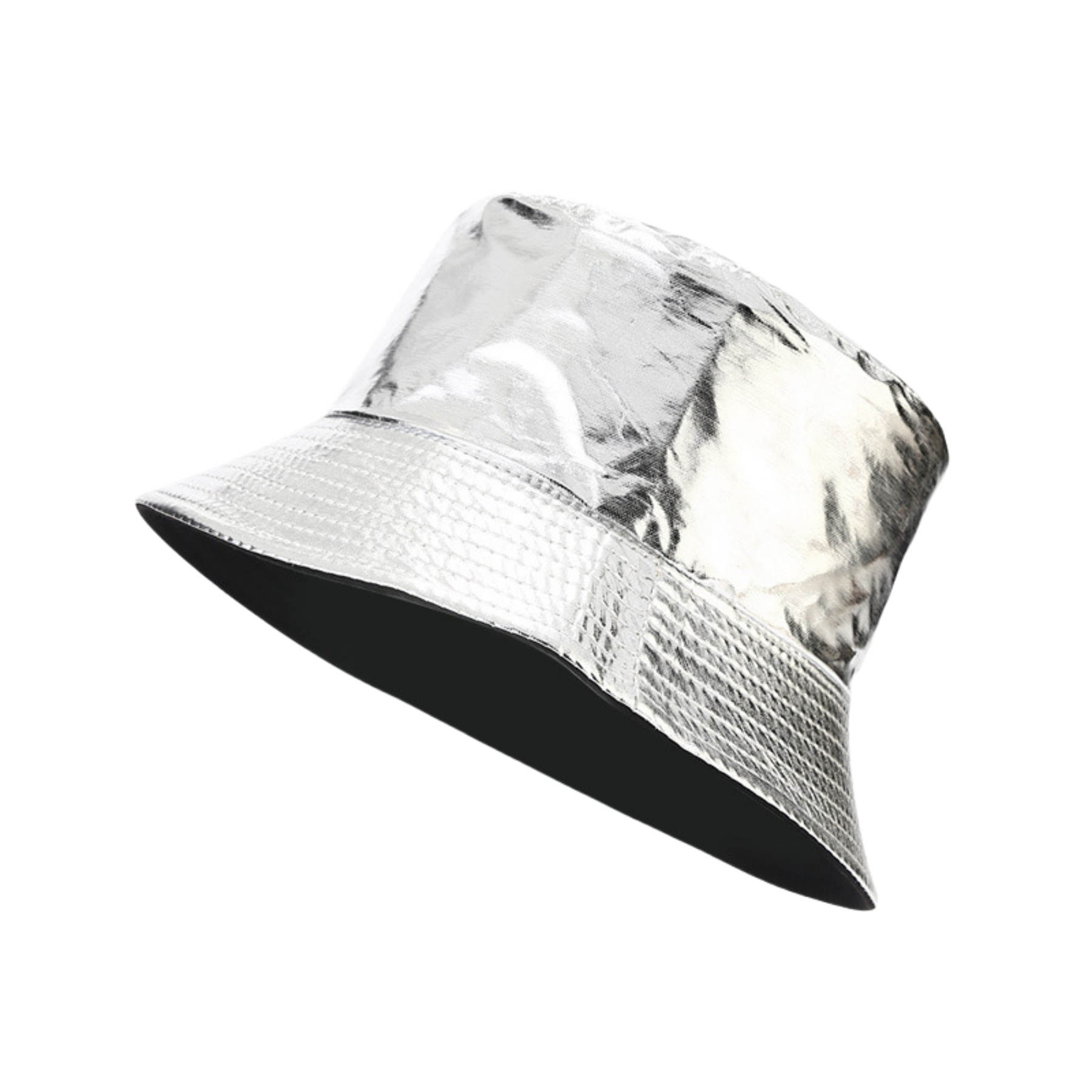 Metallic Bucket PU Hat Trendy WomensReversibleBeach Cap 8
