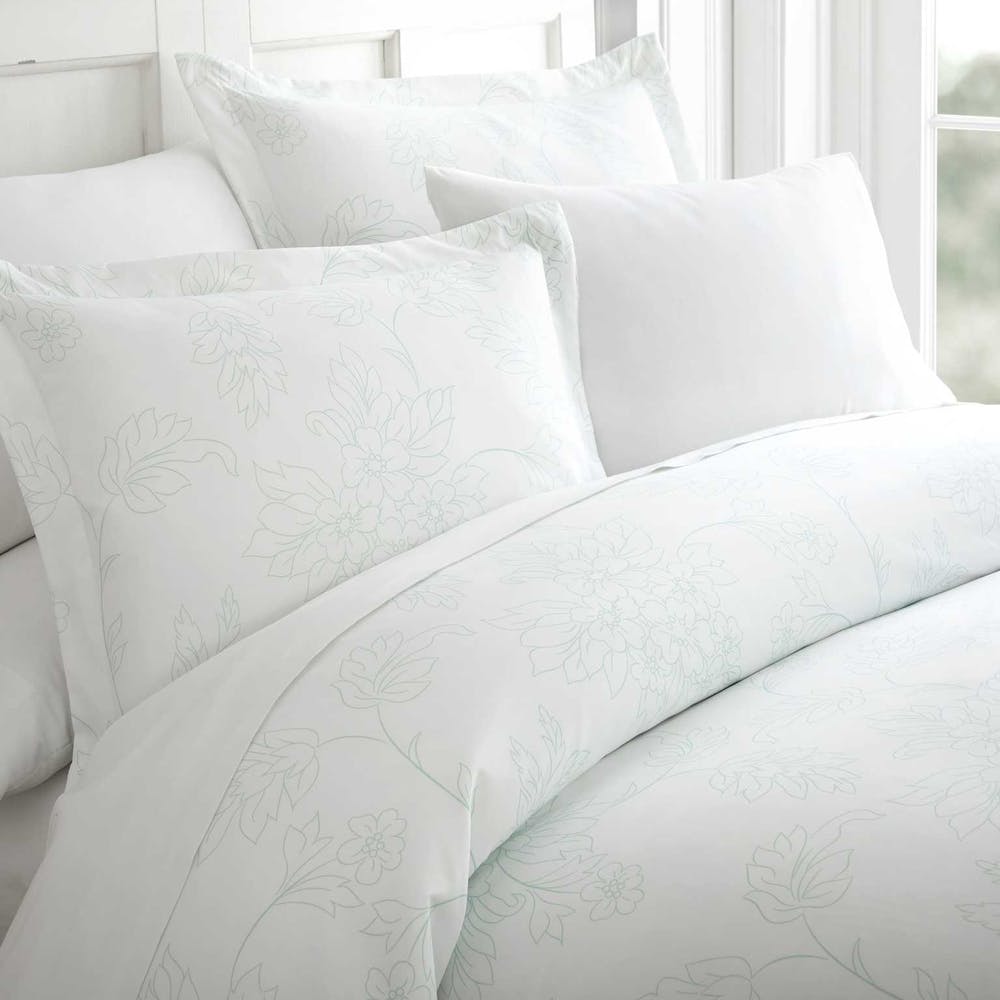 Duvet Cover Sets - Aqua Floral Pattern King 3 Piece 1