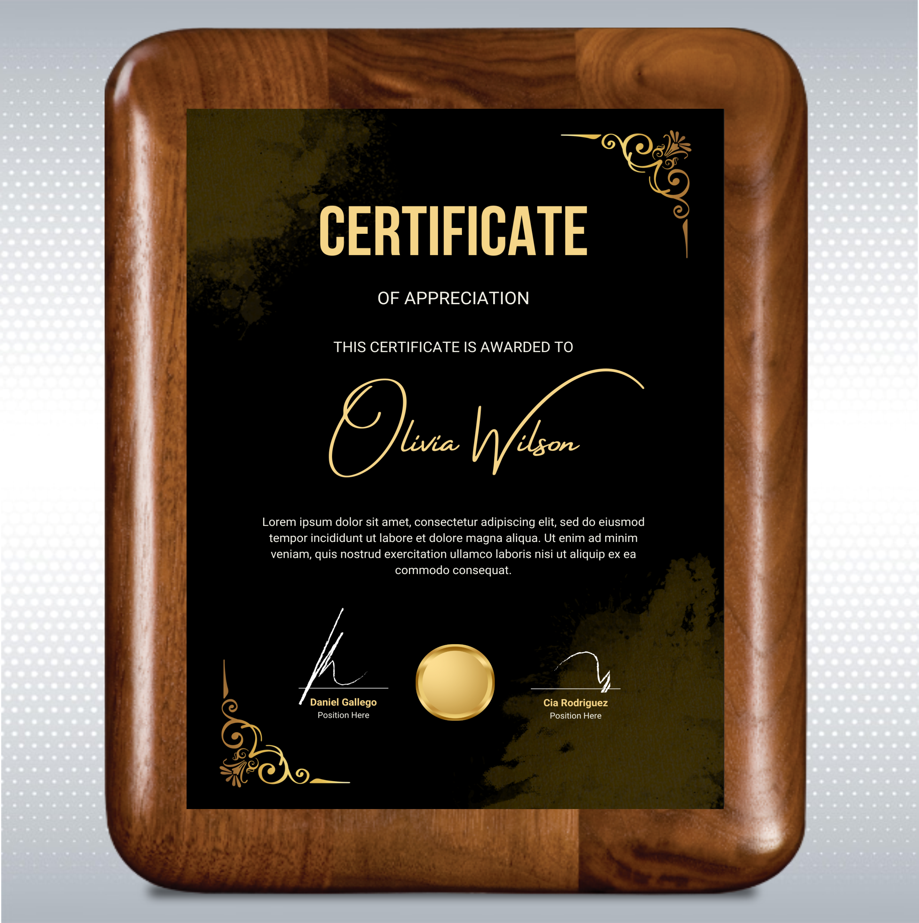 Walnut Elliptical Edge Rounded Plaque/w Sublimated Plate 8