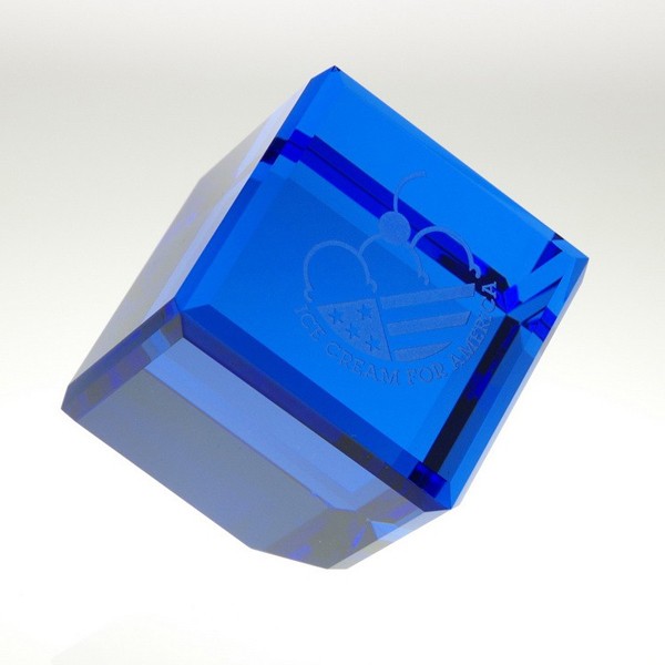 Crystal Blue Standing Cube Trophy, size: large 1