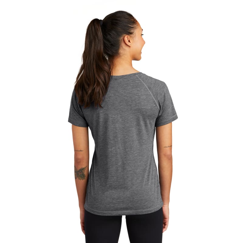 Sport-Tek Women's PosiCharge Tri-Blend Wicking Scoop Neck Raglan Tee. 4