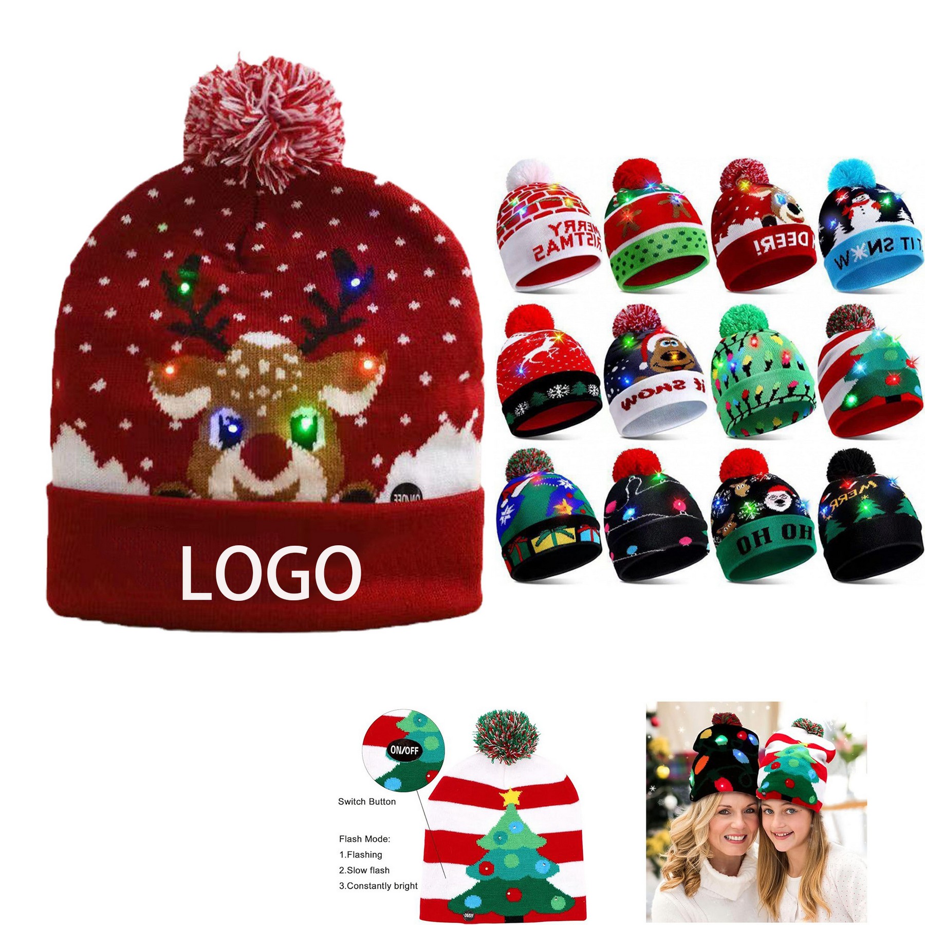 LED Winter Warm Christmas Theme Knitted Hat