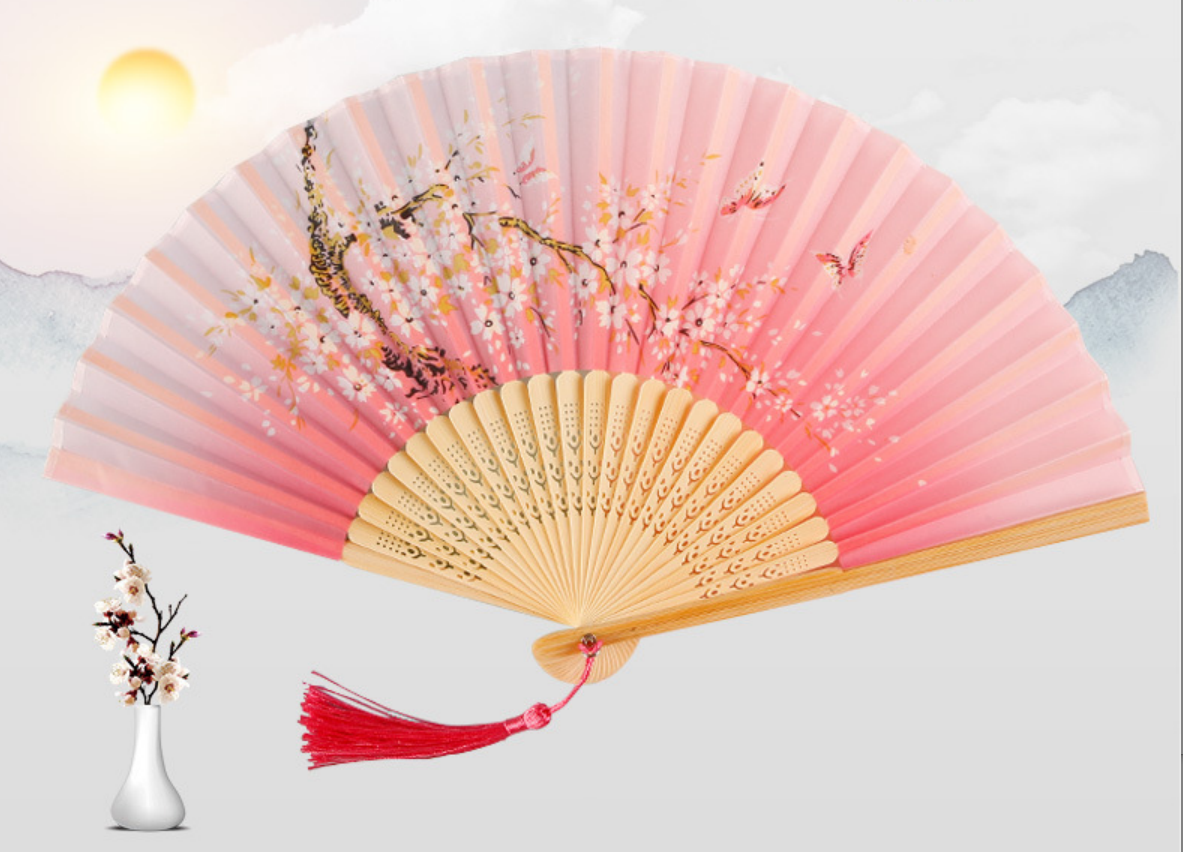 Folding Bamboo with a fabric Hand Fan 3