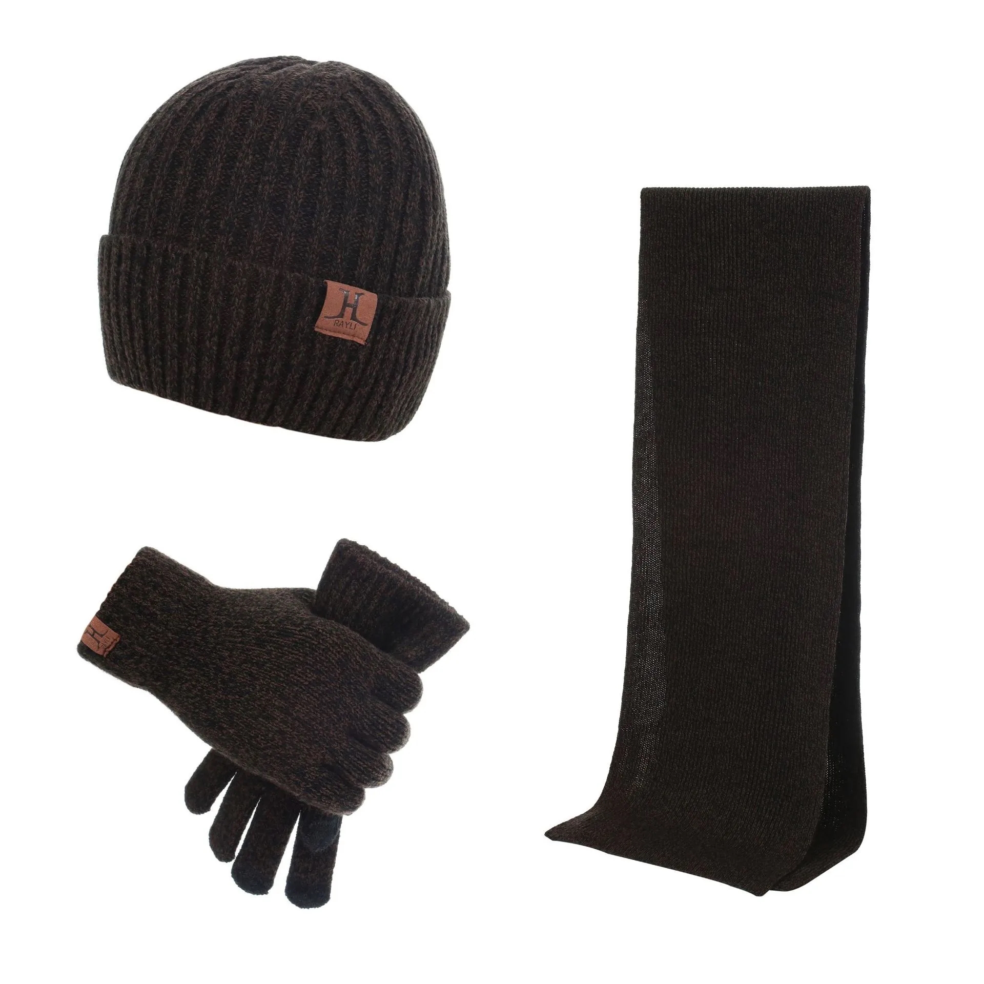 Winter Knit Hat Beanie Long Scarf Touchscreen Gloves Set 16