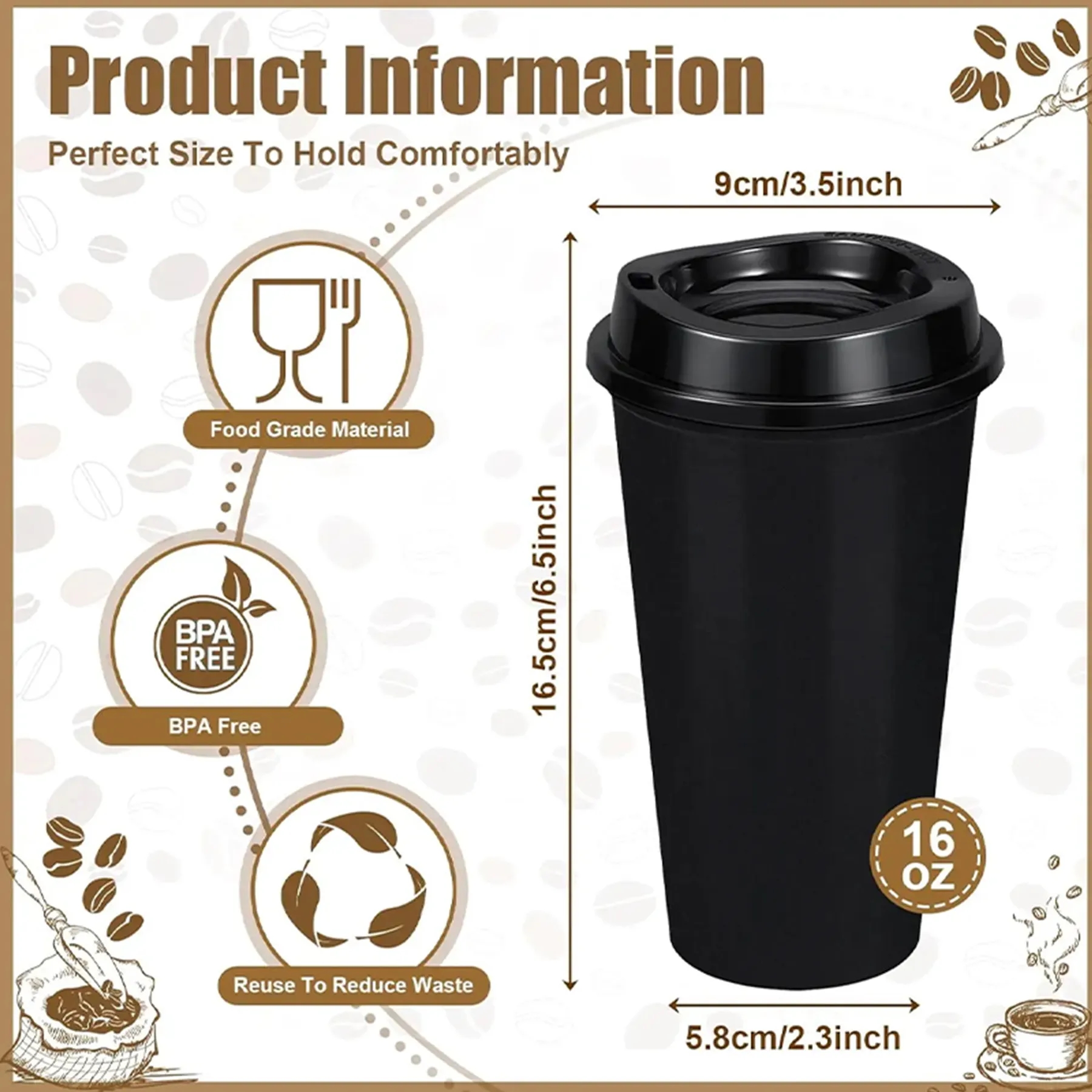 Beverage Mug Reusable 16 OZ With Lid 3