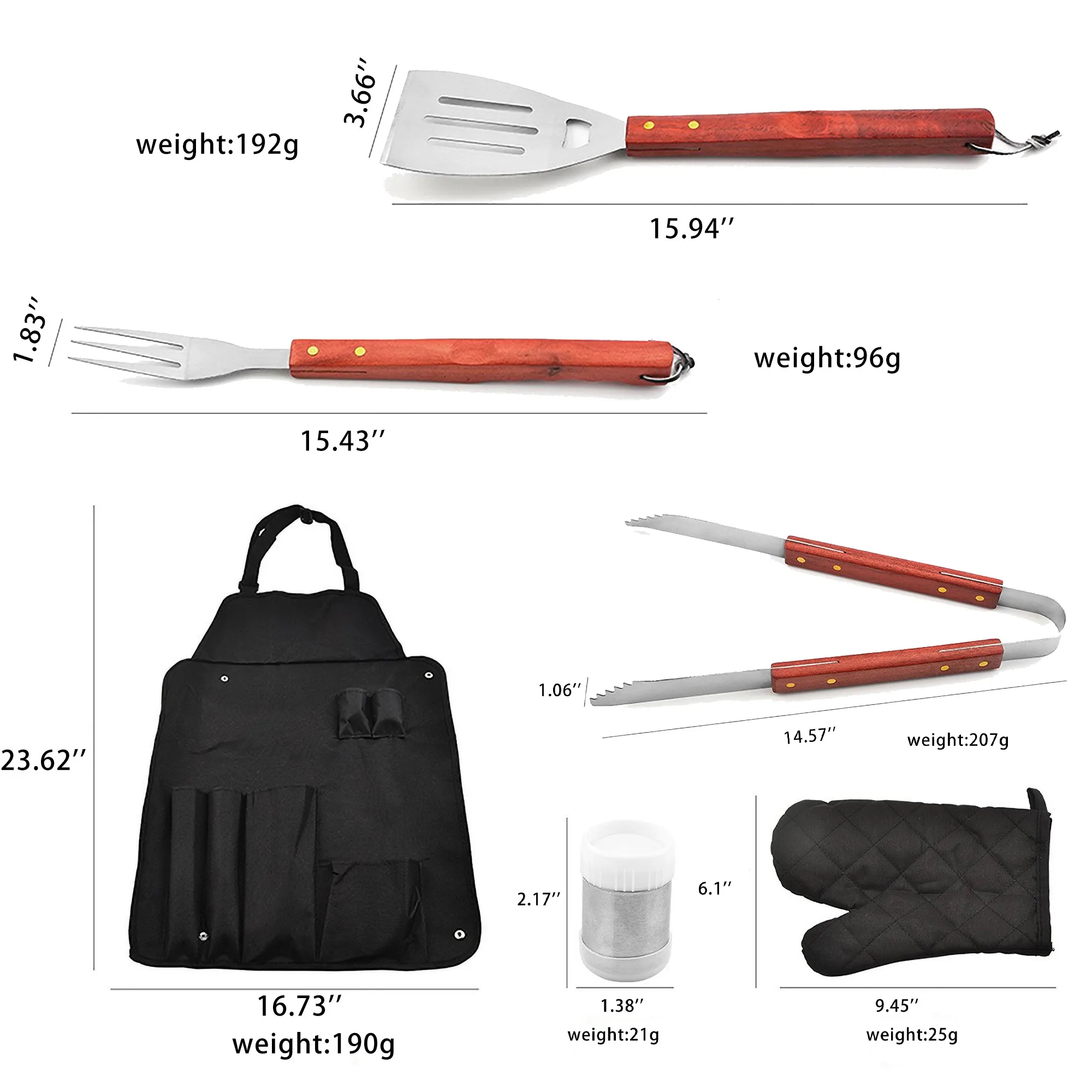 Stainless Steel BBQ Grill Tool Set Natural Wood Handle Party 2
