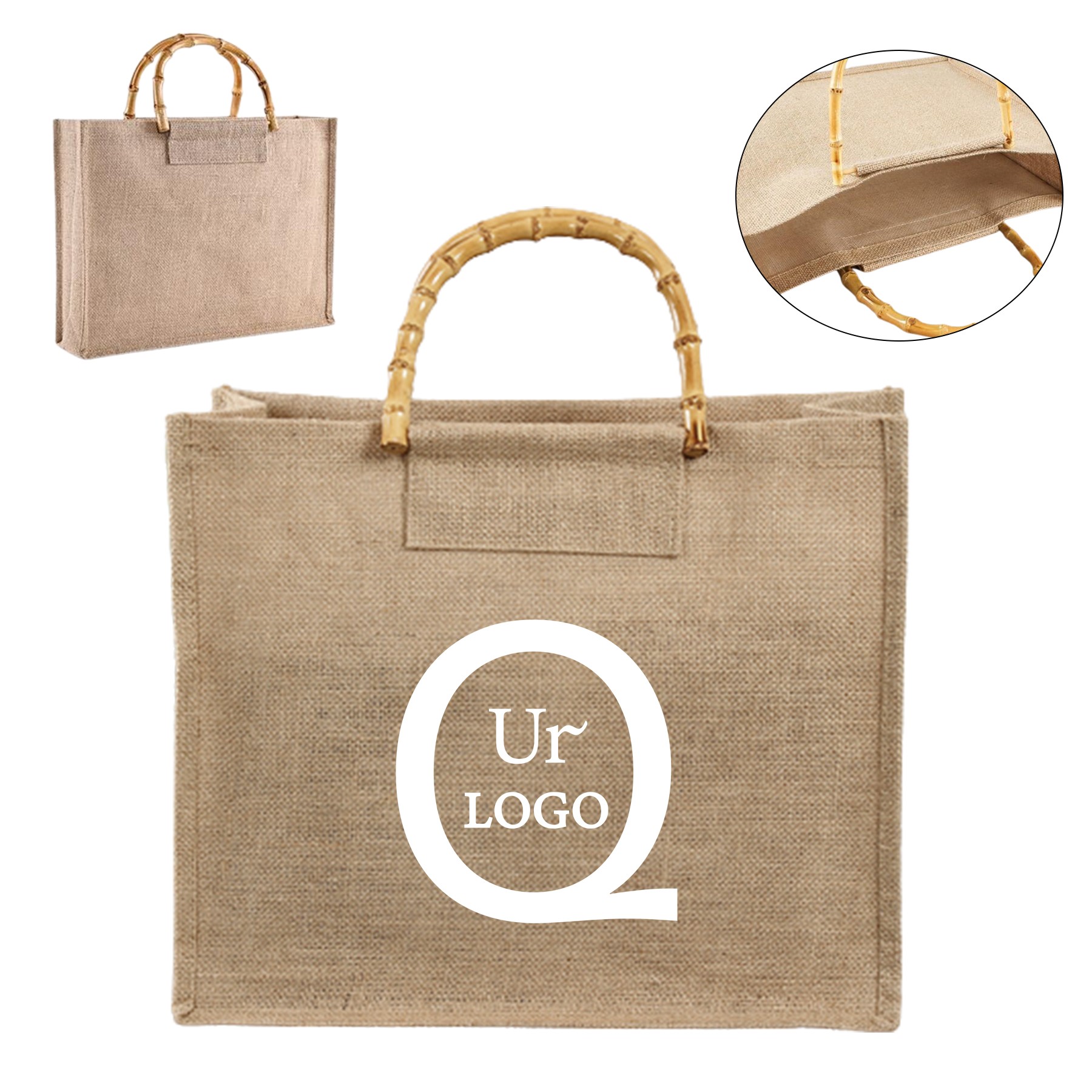Bamboo Brown Handle Jute Tote Bag