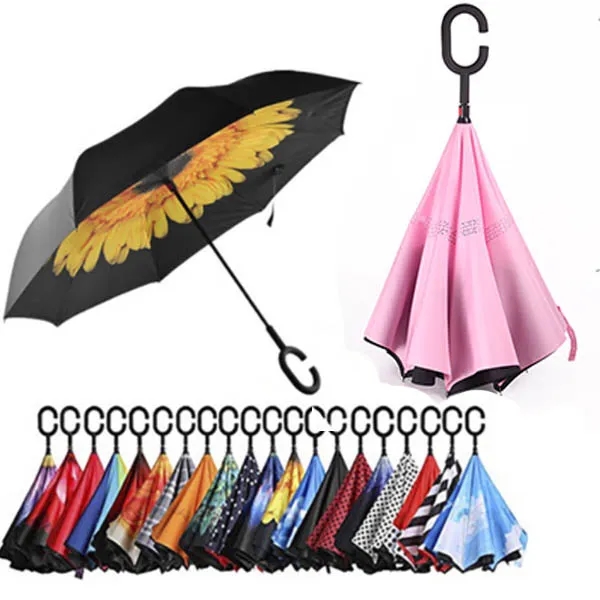 Inverted Reverse Folding Umbrellas With C-Shaped Handle 1