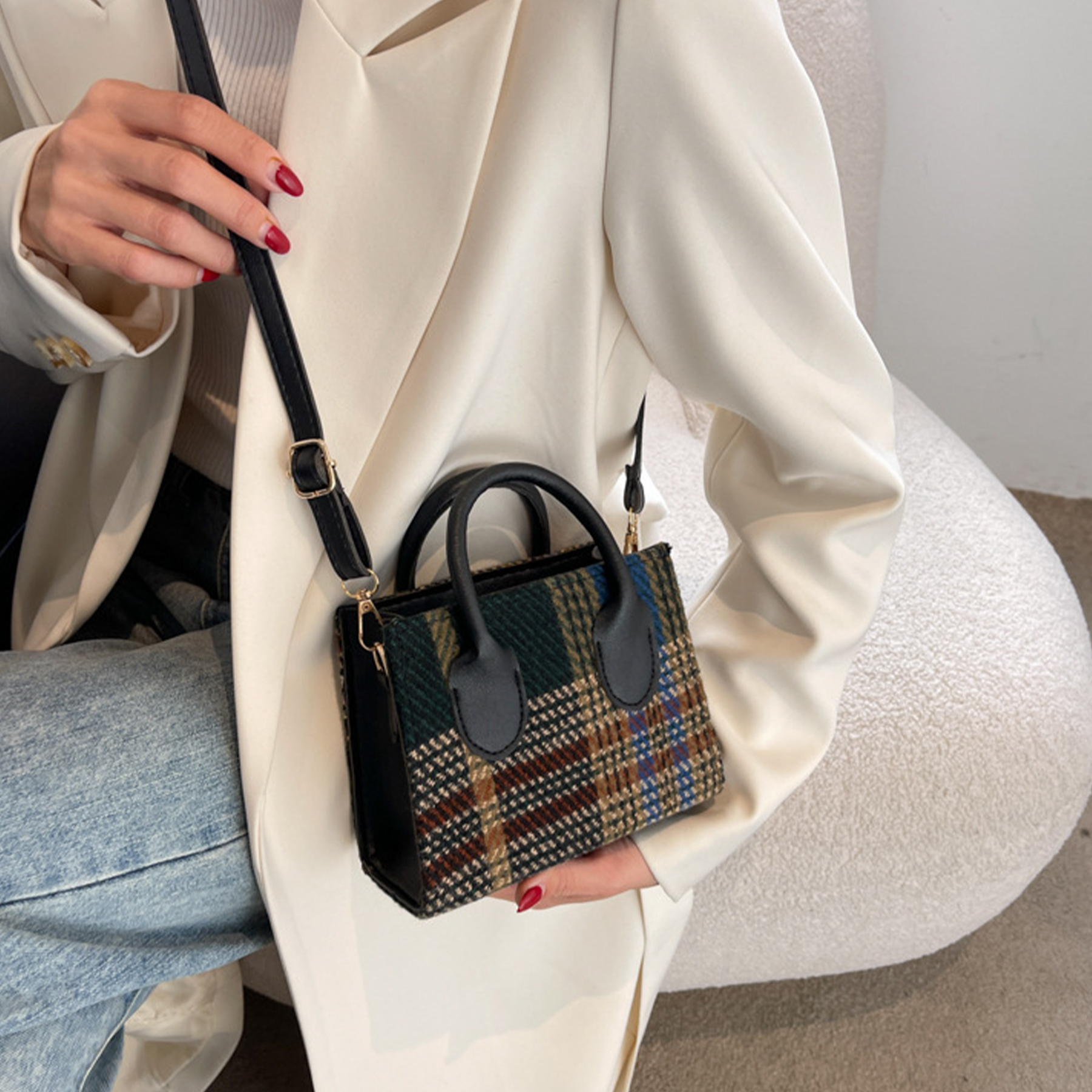 Canvas Small checkered cross-body bag 6