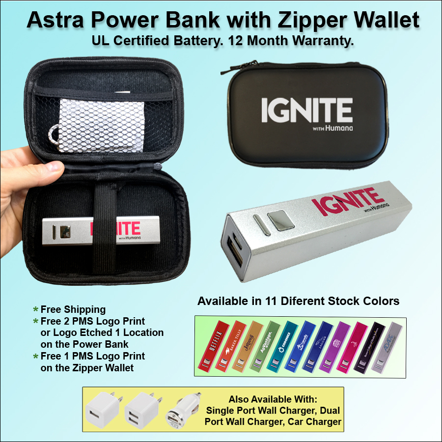 Astra Power Bank Gift Set in Zipper Wallet 2800 mAh