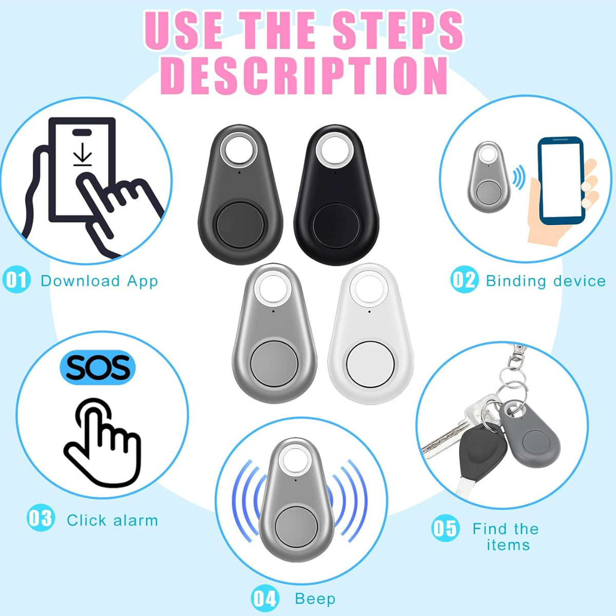 Bluetooth Smart Tracker Tag with Keychain Hole 8