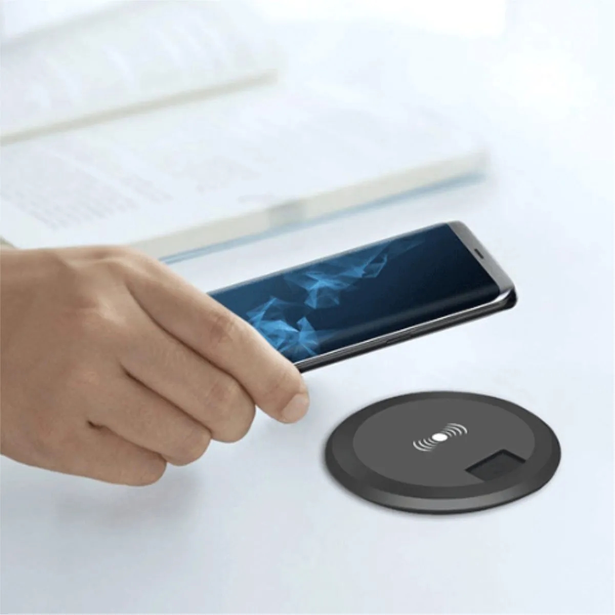 5W 60mm Desk Grommet Wireless Charger With USB A And C 2