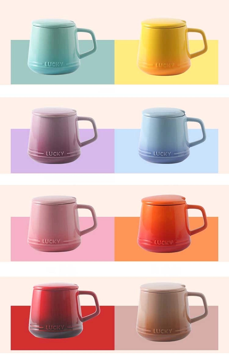 12OZ Colorful Ceramic Mug Cup and Saucer Set with Lid Spoon 19