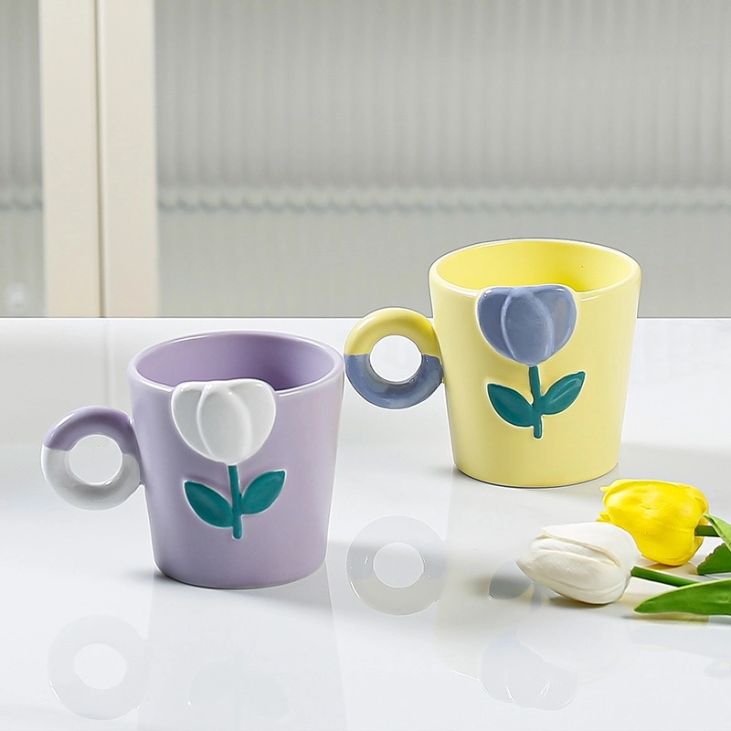 Custom 12 OZ Ceramic Coffee Mug with Beautiful tulip 1