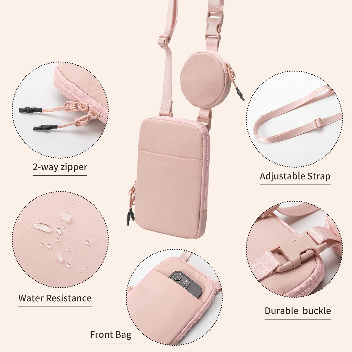 Nylon Crossbody Bag with Small Pouch Sling Bag with Adjustable Strap for Women Men 2