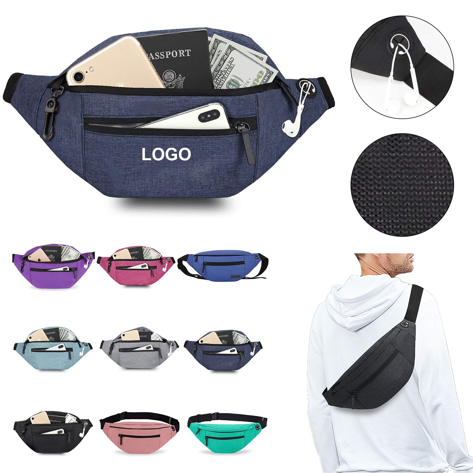 Large Crossbody Fanny Pack with 4 Zipper Pockets 1