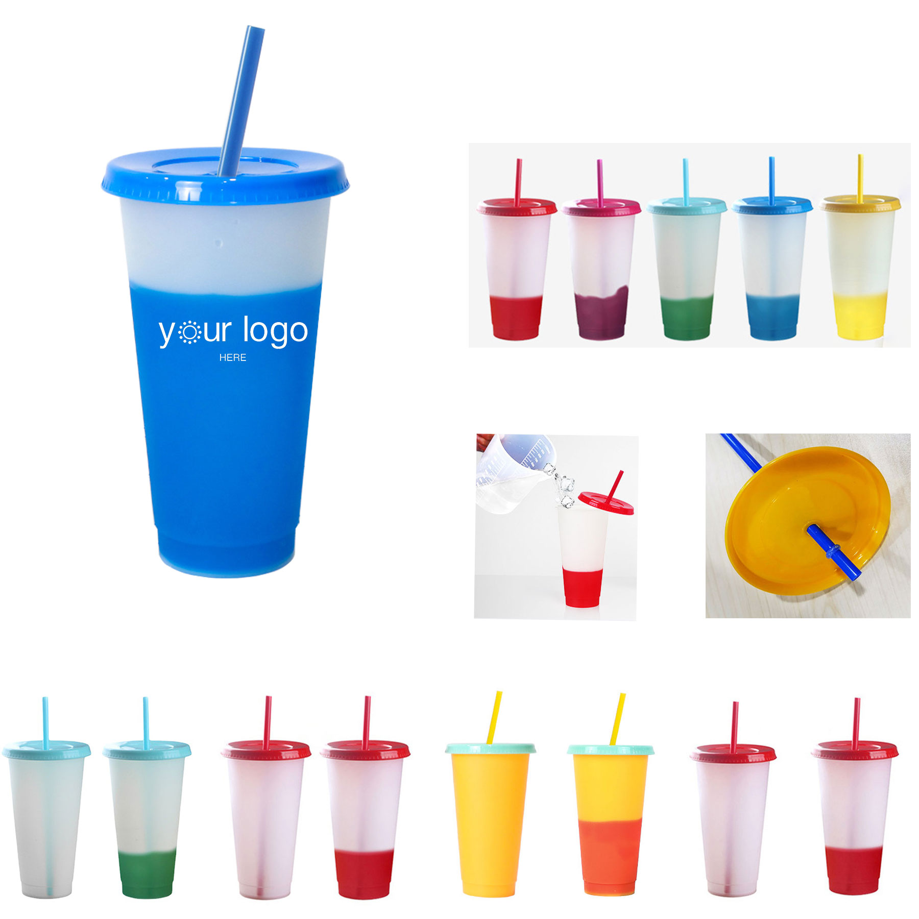 Reusable Color Changing Plastic Cups W/Lid And Straws 2
