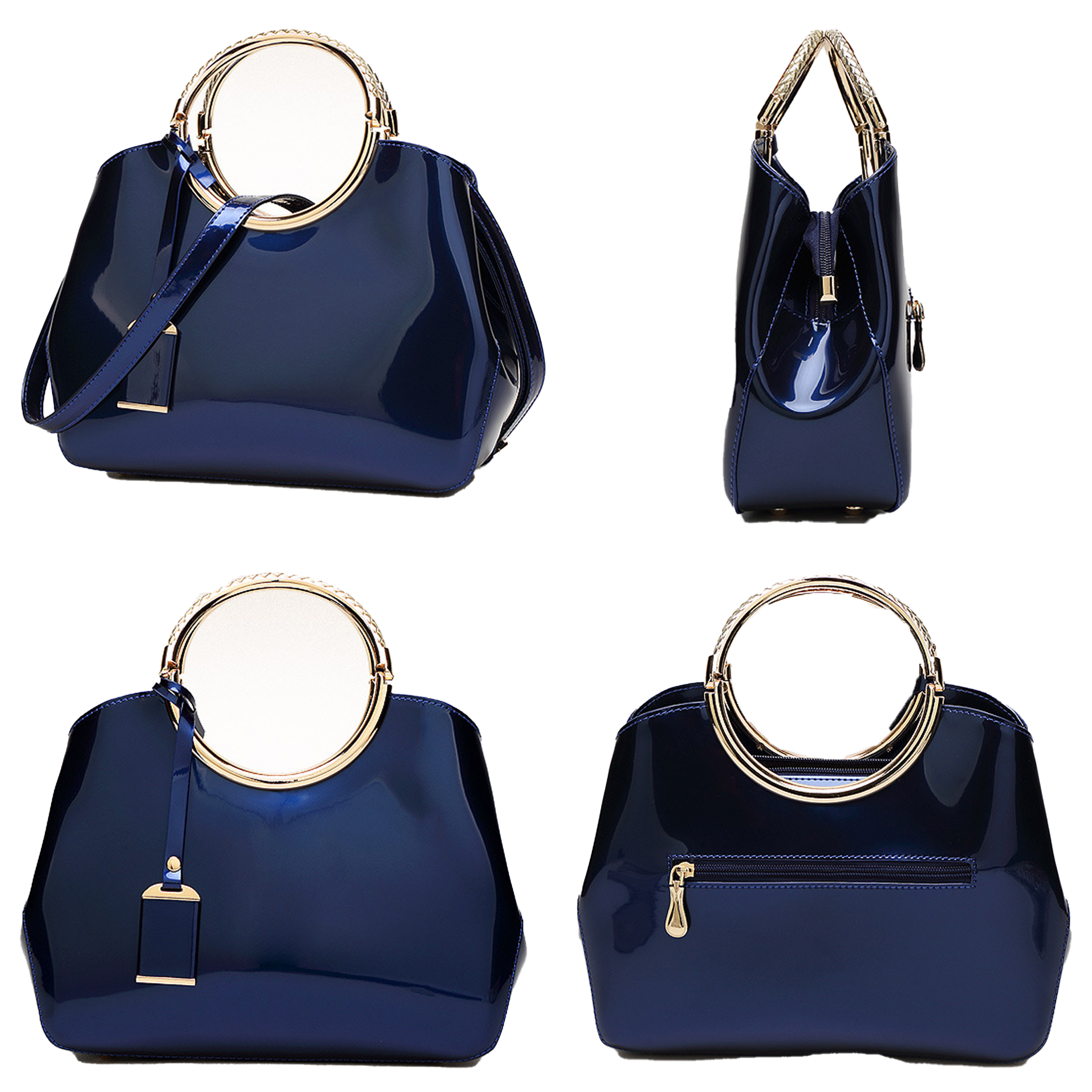 Pu Solid Color Glossy Handbag 9