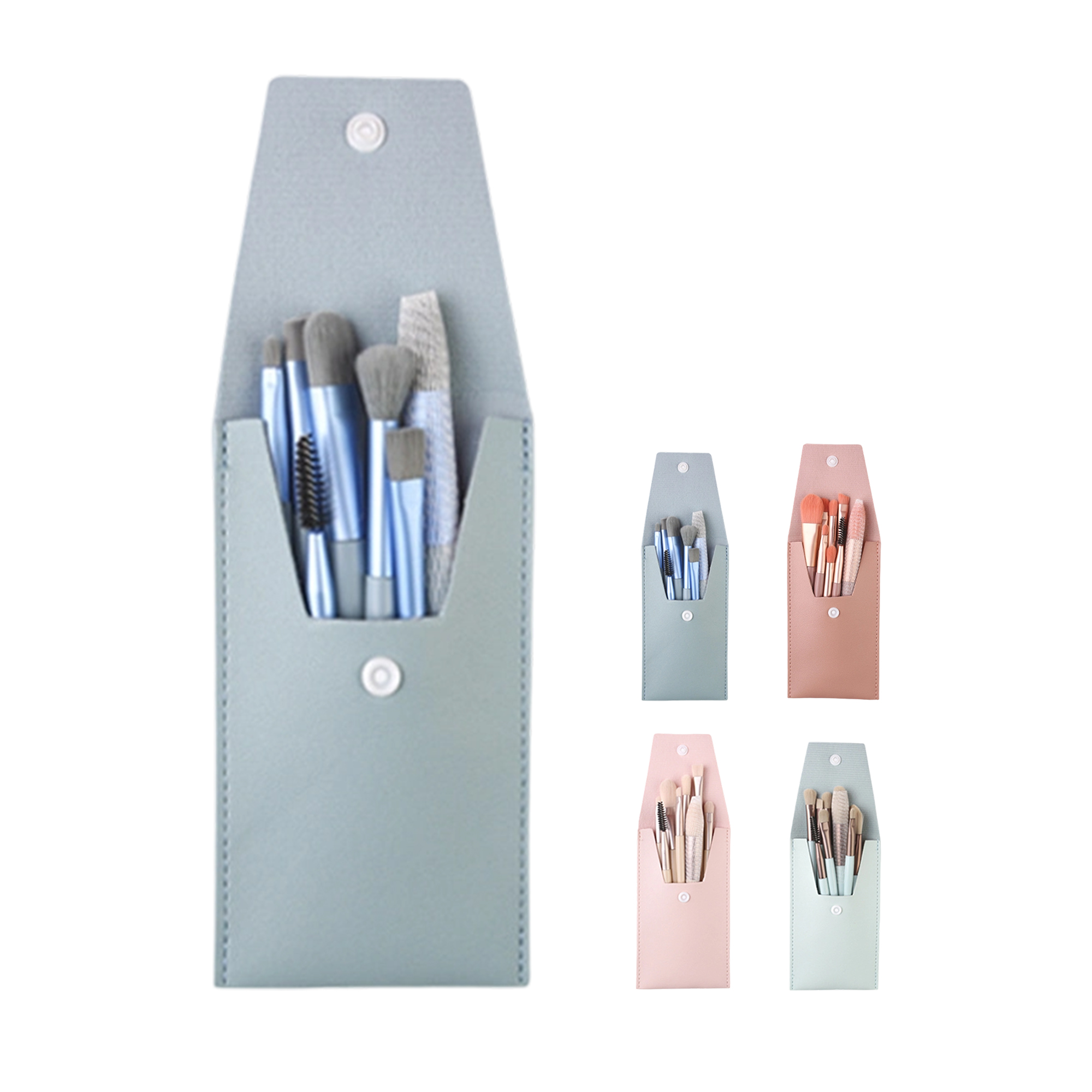 Eight Piece Makeup Brush Set With Zipper Cosmetic Bag 5.12" x 3.15" 5