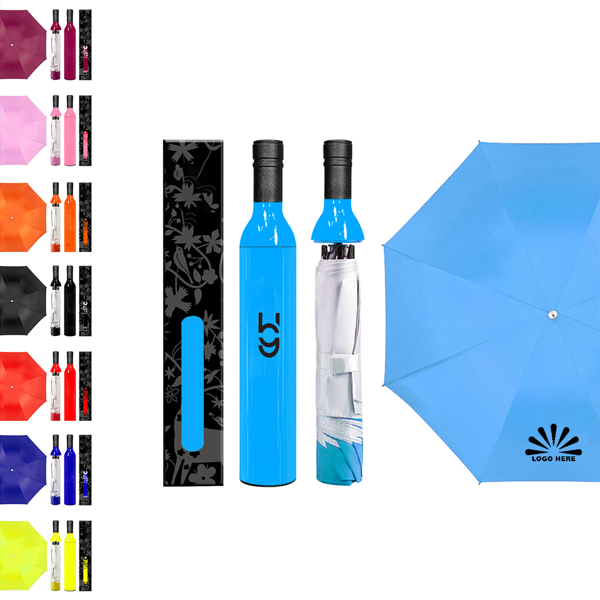 Wine Bottle Folding Sun & Rain Umbrella