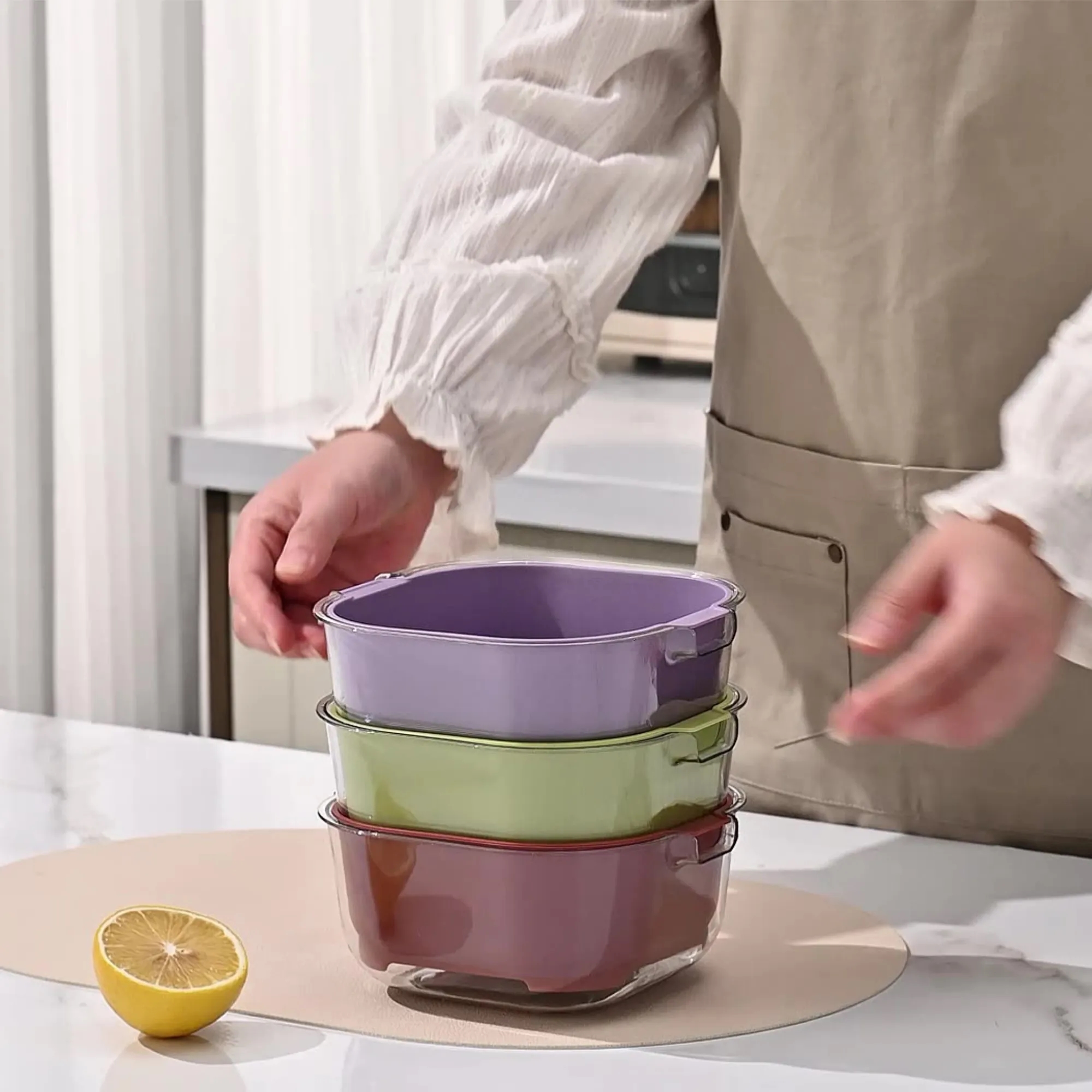 2 Layer PET Vegetable Fruit Washing Drain Basket For Washing 1
