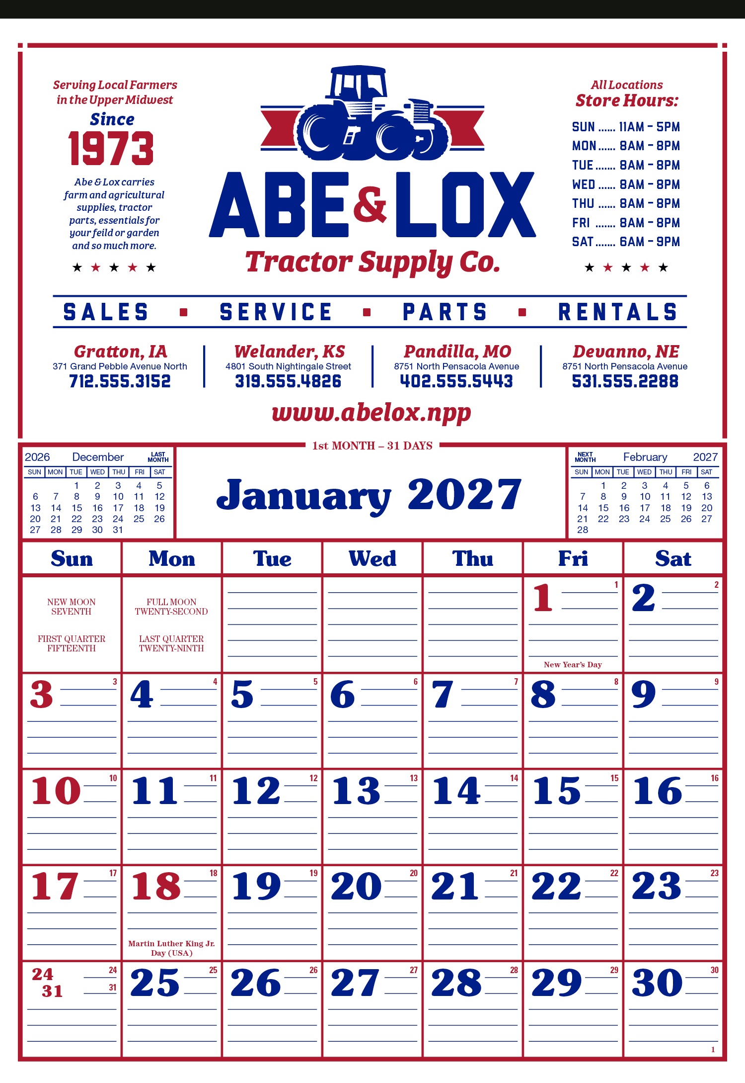 Skinner & Kennedy® Commercial 12-Sheet Calendar 30