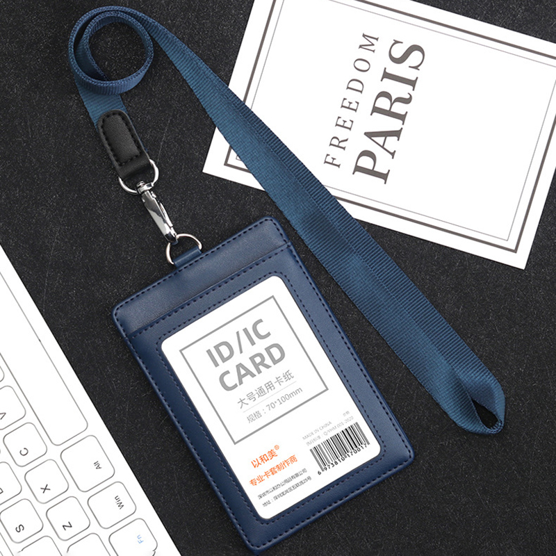 Enlarged Genuine Leather Badge Holder with Lanyard 2