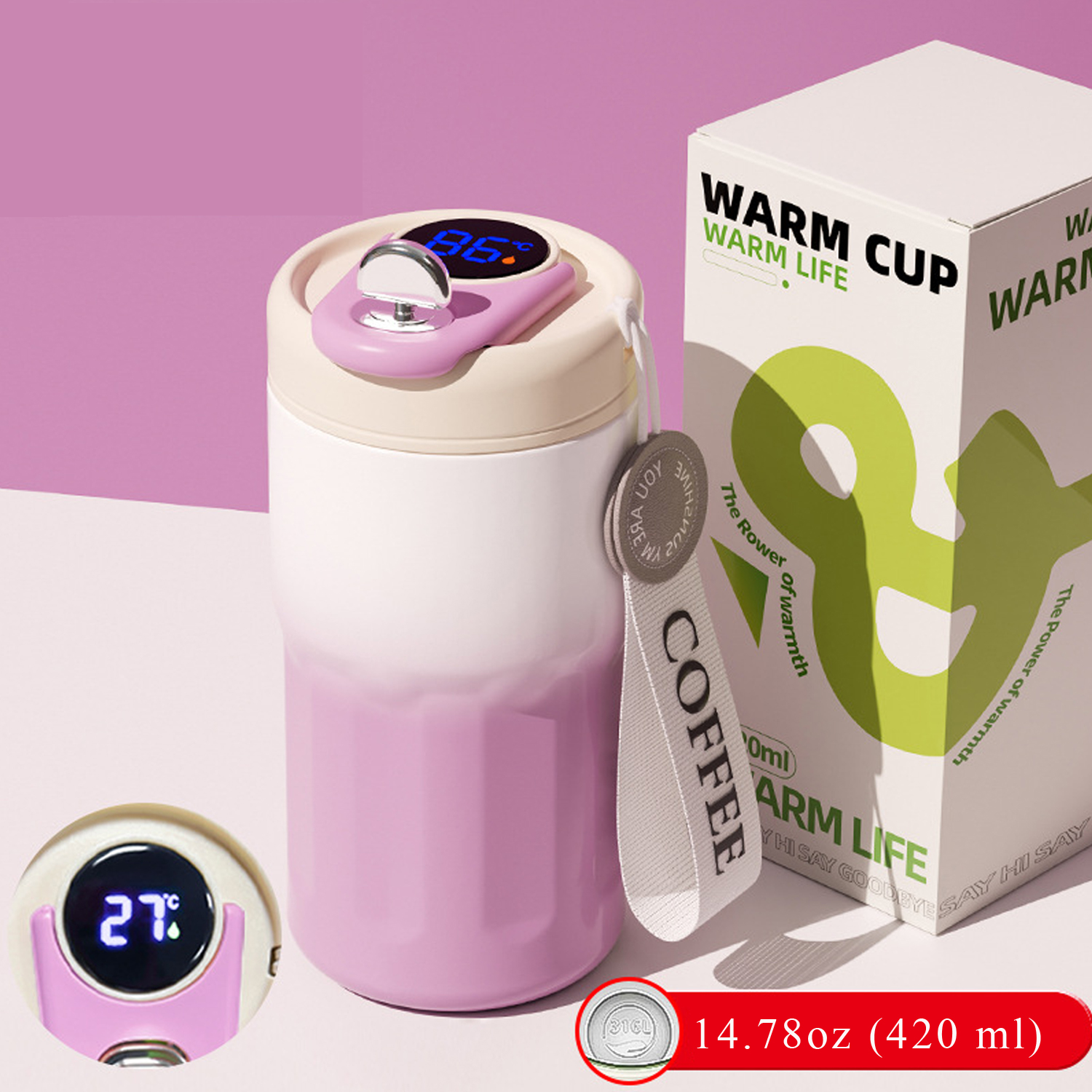 14.8 oz Gradient Color Vacuum Travel Mug with Lid 2