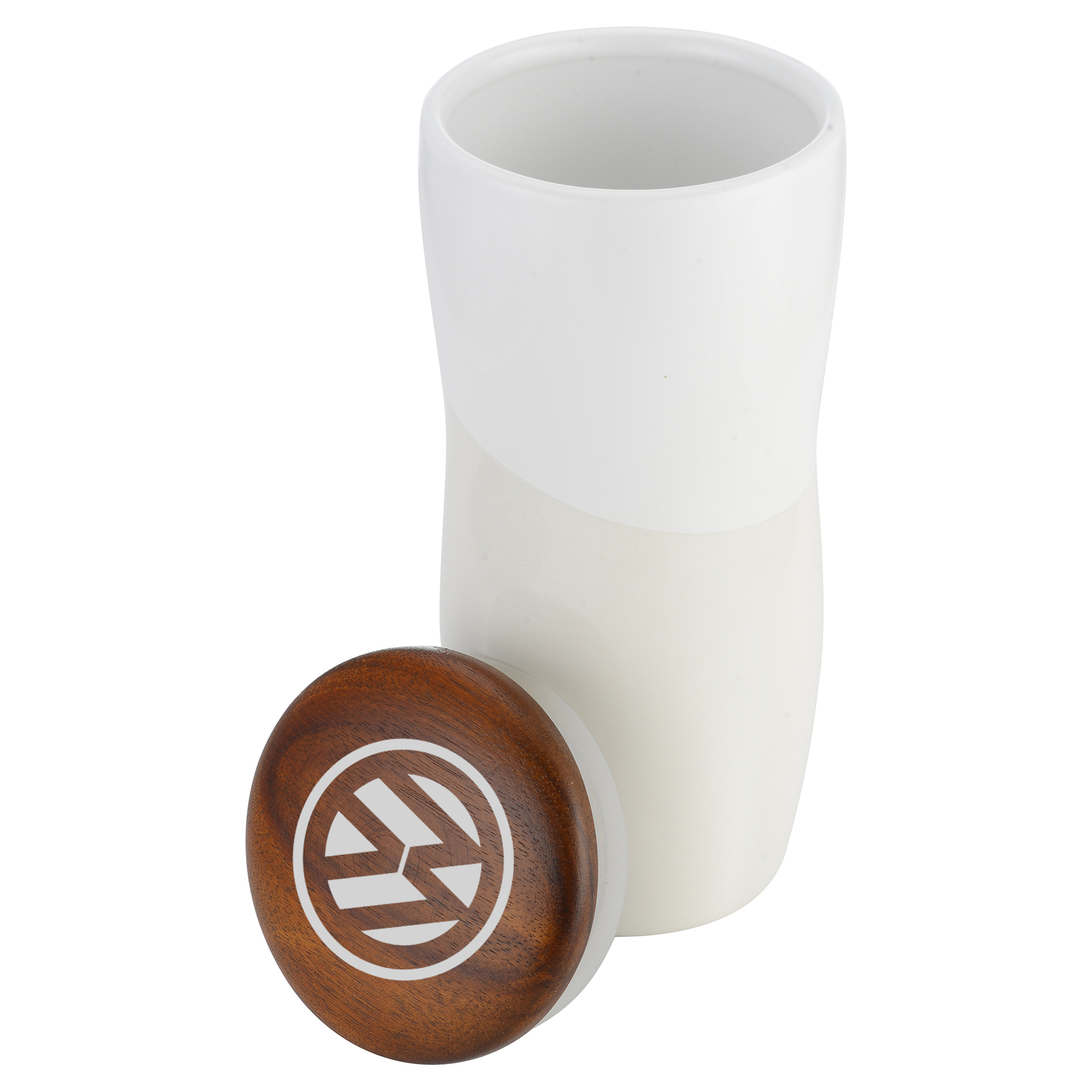 Imari Double Walled 12oz Ceramic Tumbler with Two-Tone Design and Wood Lid 17