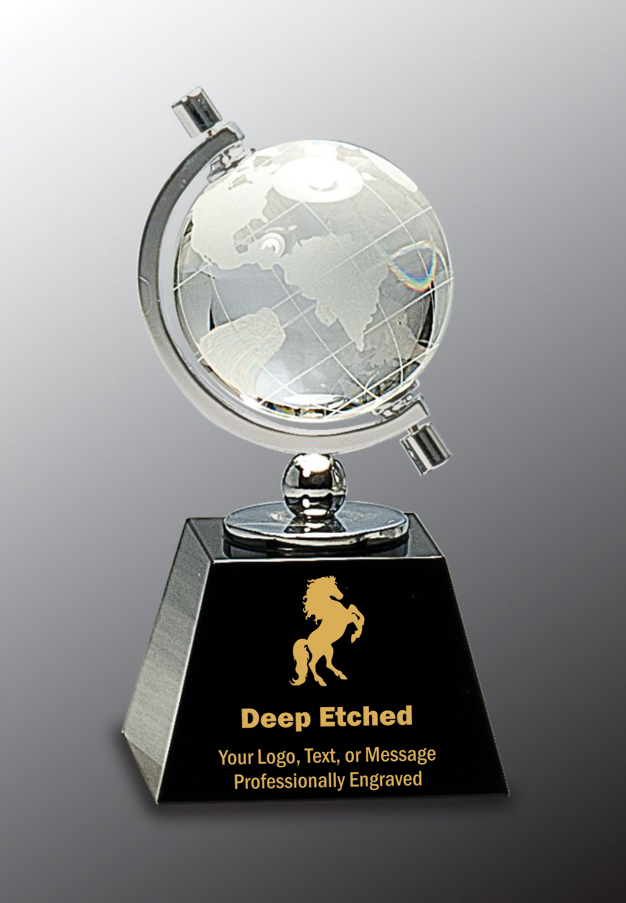 6" Crystal Spinning Globe Award on Black Base