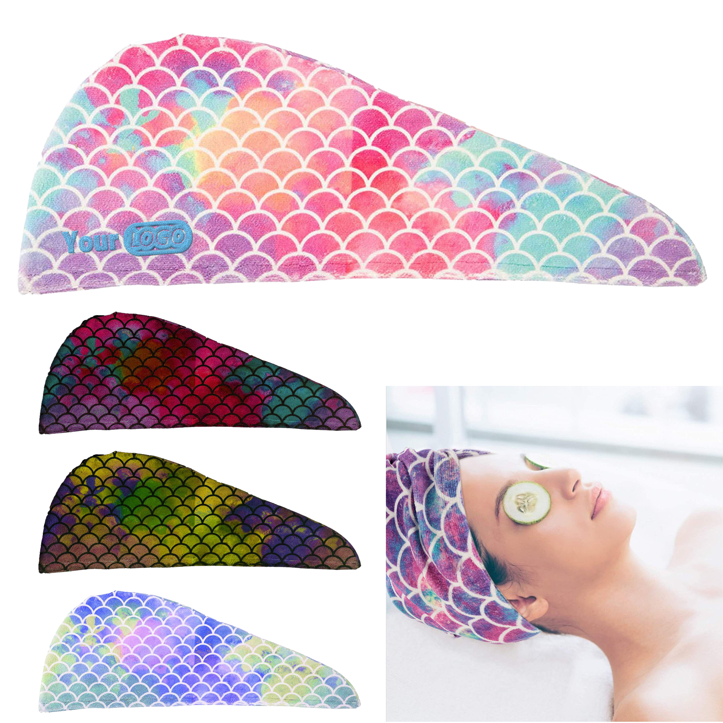 High-Quality Microfiber Material Colorful Microfiber Hair Wrap With Mermaid Design 1